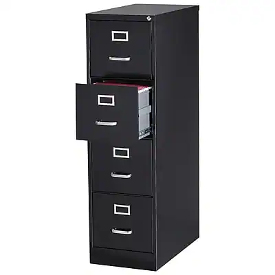 Front. Staples - Commercial 4-Drawer Vertical File Cabinet, Locking, Letter, Black, 25"D (25164D) - Black.