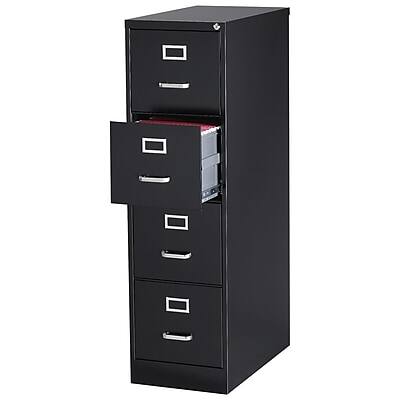 Front. Staples - Commercial 4-Drawer Vertical File Cabinet, Locking, Letter, Black, 25"D (25164D) - Black.
