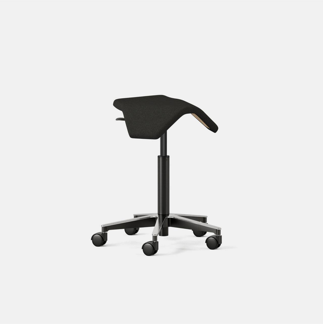 Left. Branch Furniture - Branch Saddle Chair – Rolling Ergonomic Stool for Healthy Posture with Birch Frame and Recycled Seat Fabric - Black.