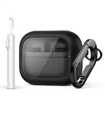 Front. SURITCH - Headphone Bumper Case for Samsung Galaxy Buds 3 Pro/Buds 3/Buds3 FE with Carabiner,Cleaning Kit,Removal Tool,Magnetic - Black.