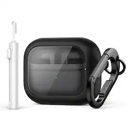 SURITCH - Headphone Bumper Case for Samsung Galaxy Buds 3 Pro/Buds 3/Buds3 FE with Carabiner,Cleaning Kit,Removal Tool,Magnetic - Black