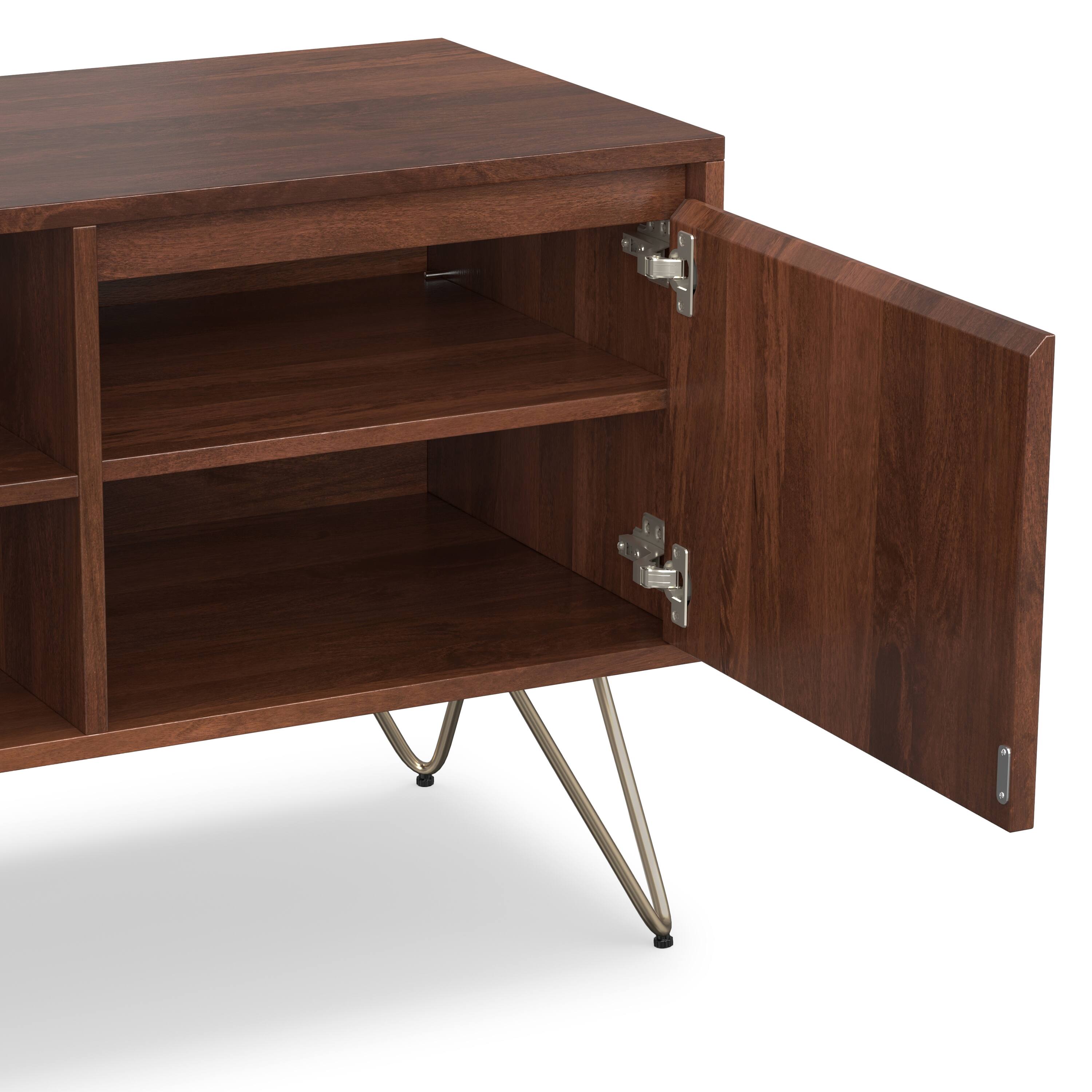 Alt View 4. Simpli Home - Hunter SOLID MANGO WOOD TV Media Stand in Umber Brown, Gold For TVs up to 65 inches - Umber Brown, Gold.
