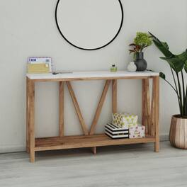 Emma + Oliver - Owen Modern Farmhouse Entryway Console Accent Table - Marble Top/Warm Oak Frame