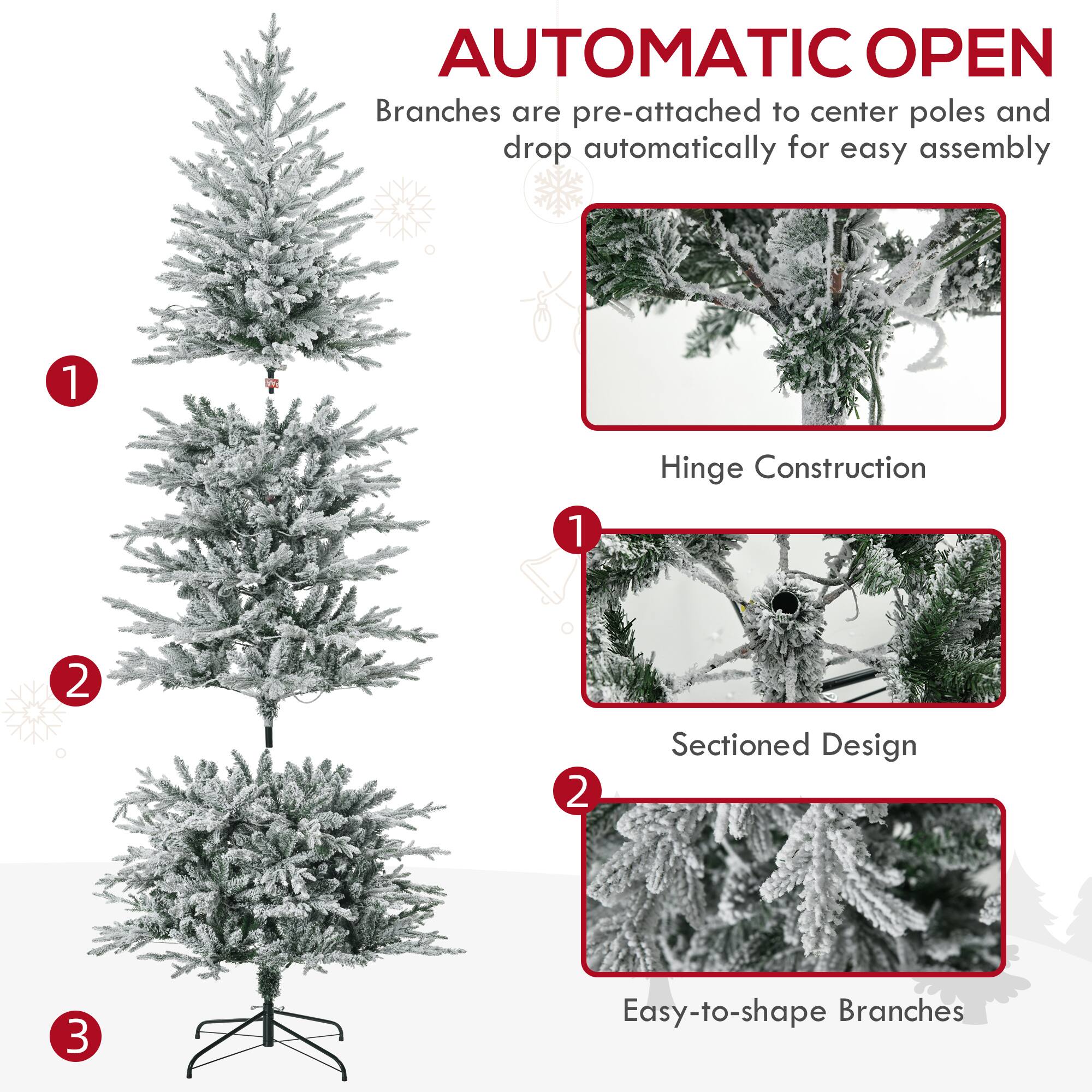1. Automatic Open: Branches are pre-attached to center poles and drop automatically for easy assembly.
2. Hinge Construction
3. Sectioned Design
4. Easy-to-shape Branches