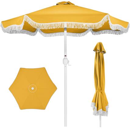 Front. Best Choice Products - Best Choice Products 9ft Fringe Market Umbrella Boho Patio Sunshade w/ Tilt, UPF50+ - Marigold - Marigold.