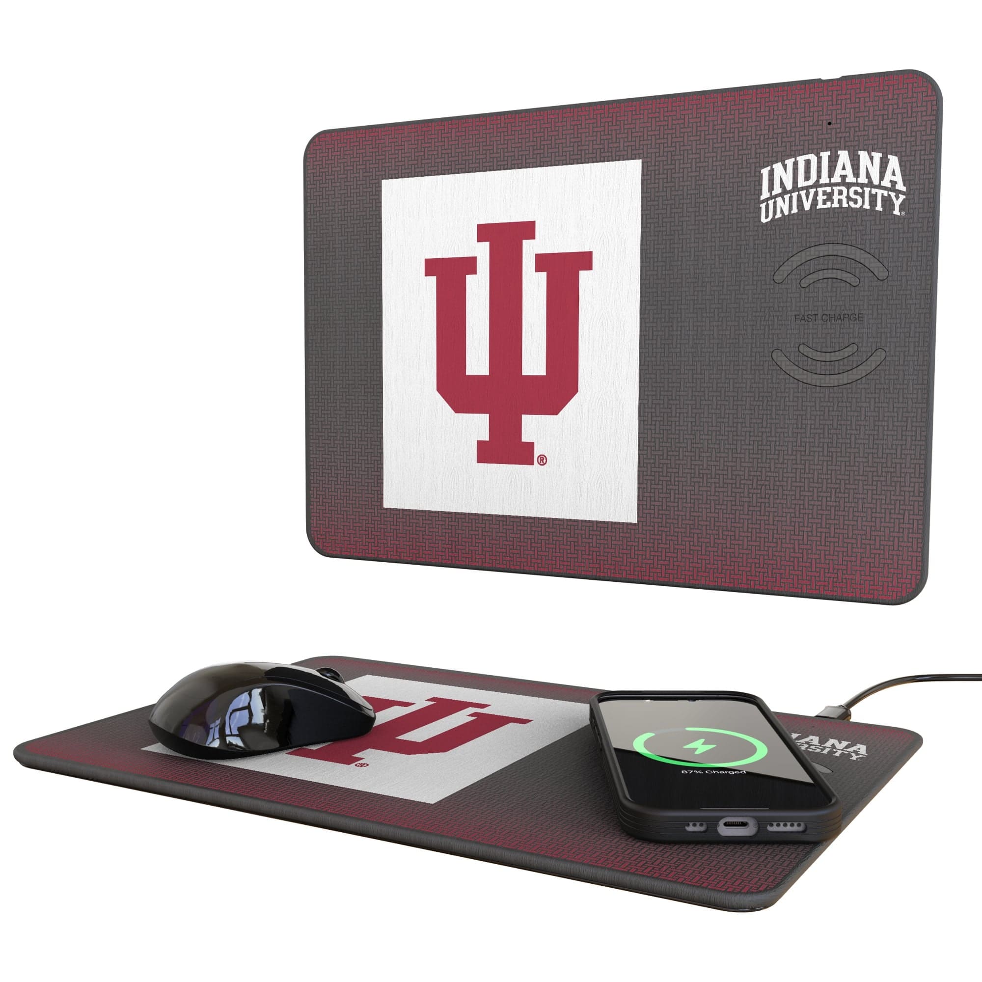 Keyscaper - Indiana Hoosiers Linen Print Wireless Charger & Mouse Pad - Black