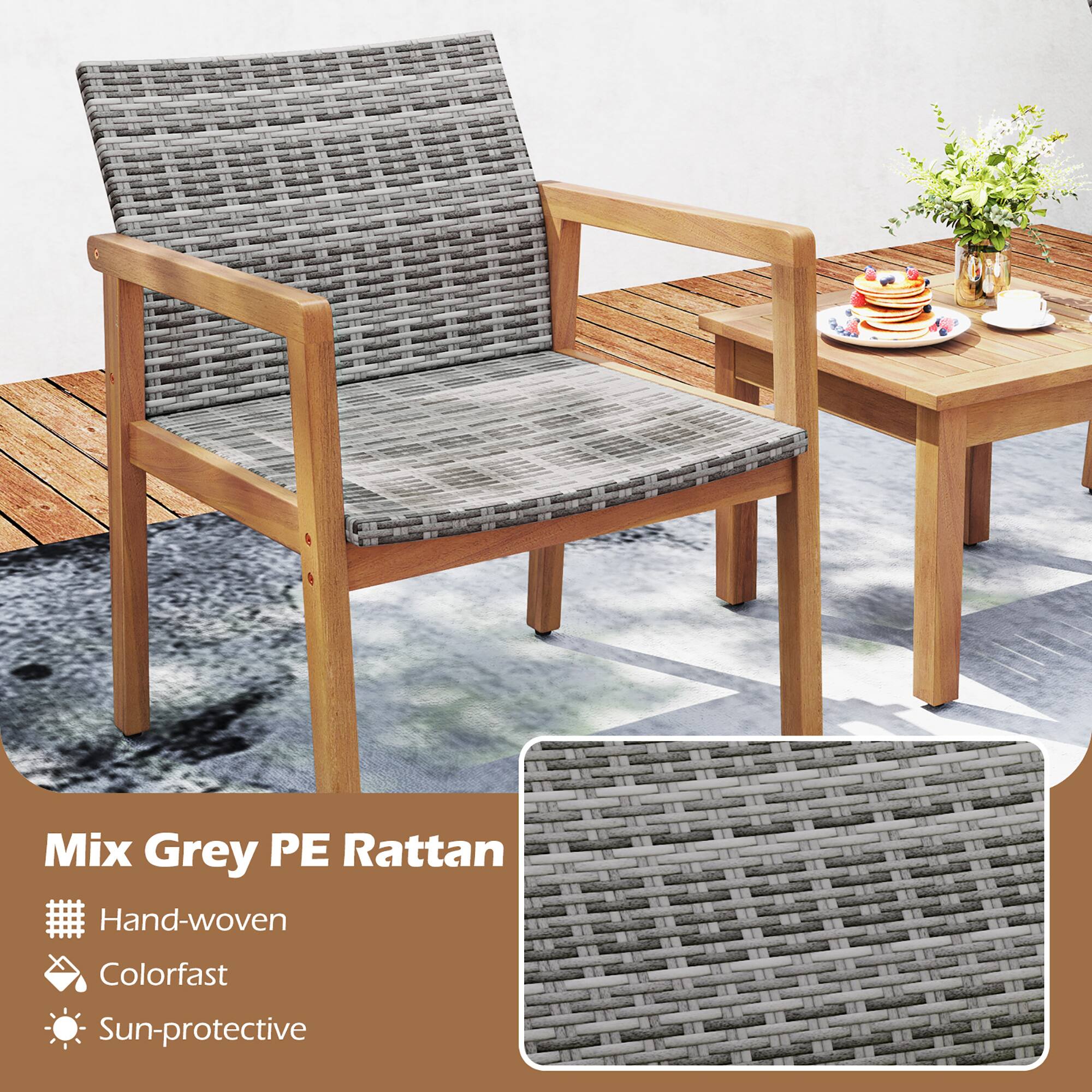 Mix Grey PE Rattan Hand-woven Colorfast Sun-protective