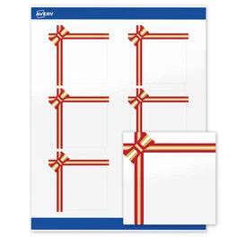 Avery - Avery® Labels, 3" x 3", Gold-Red Gift Bow, Glossy, 60ct - White