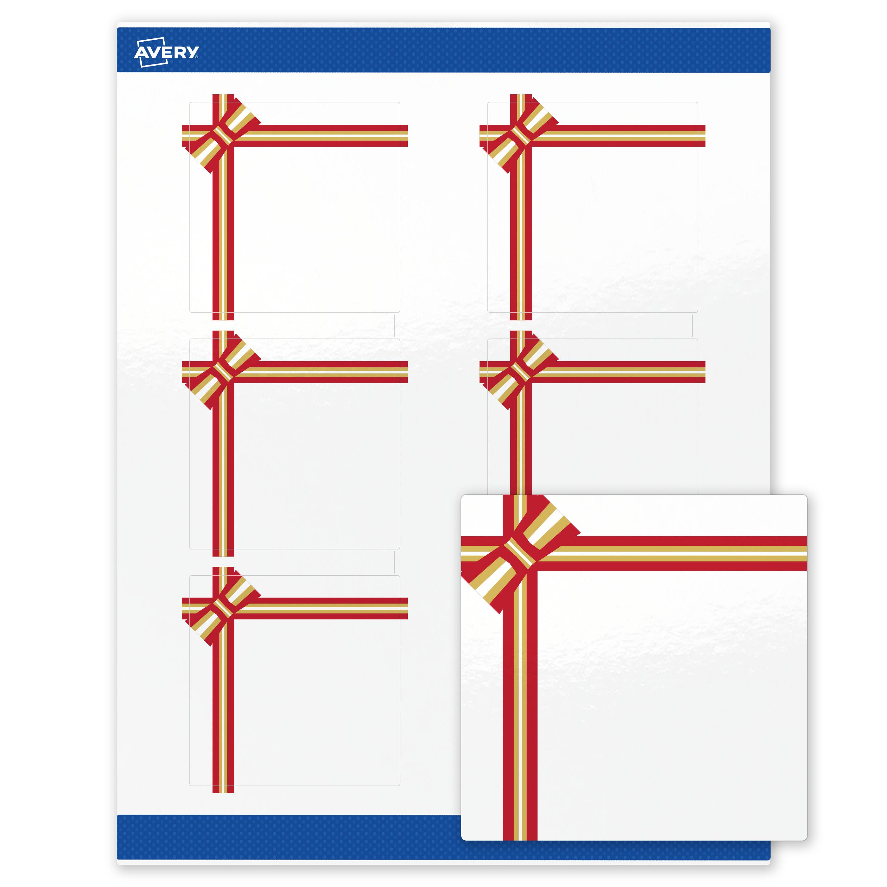 Front. Avery - Avery® Labels, 3" x 3", Gold-Red Gift Bow, Glossy, 60ct - White.
