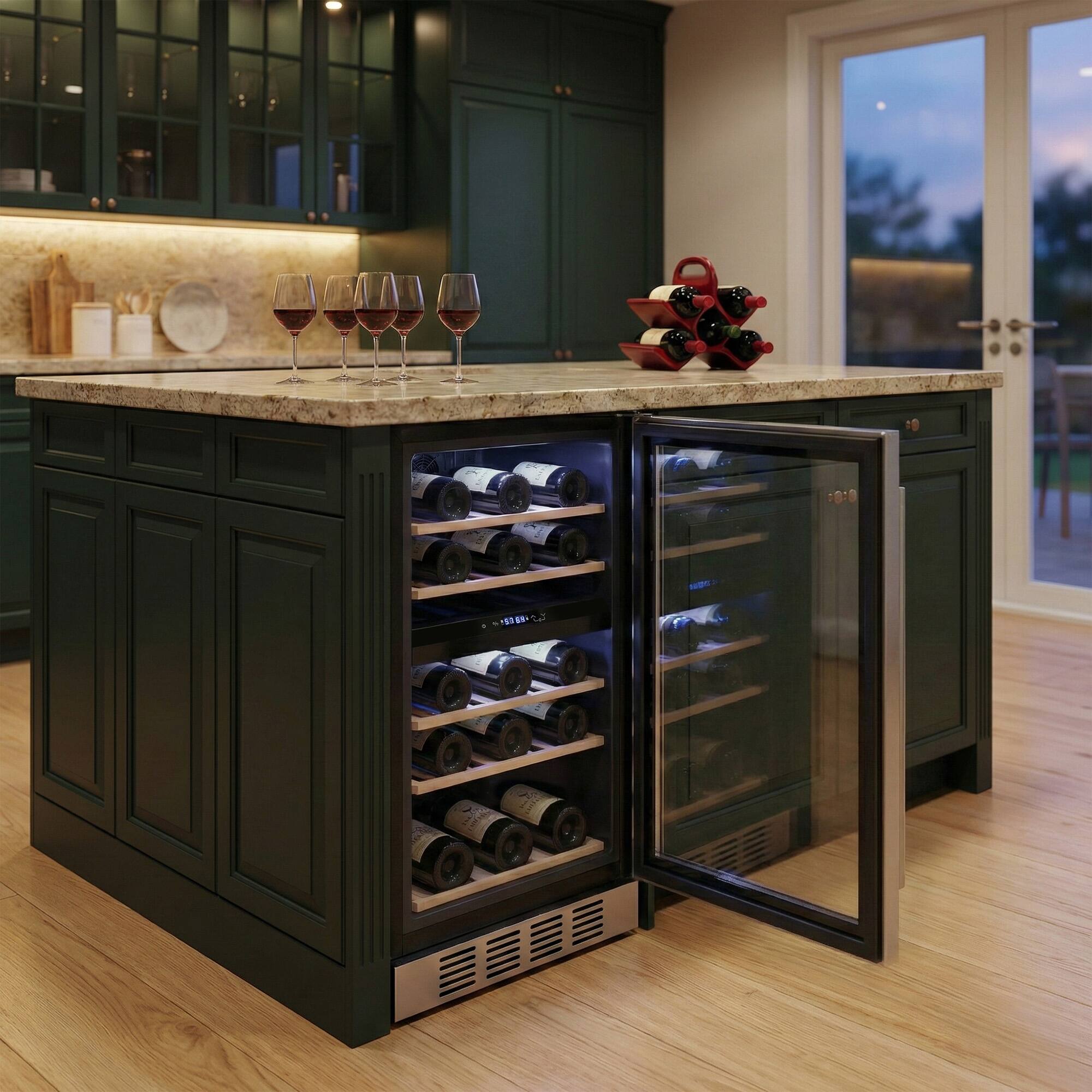 Alt View 4. Empava - 15 In. 26-bottle Dual Zone Wine Cooler Mini Fridge With 5 Beech Wood Shelves - Reversible Door For Home Bar In Black - Black.