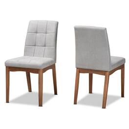 Baxton Studio - Tara Mid Century Fabric Upholstered and Finished Wood 2-Piece Dining Chair Set - Light Grey/Walnut Brown
