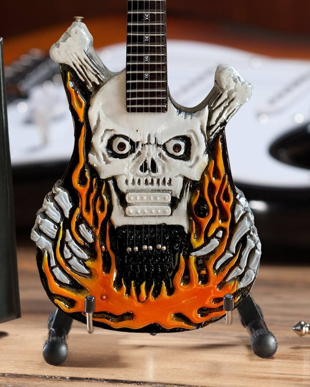 Alt View 3. Axe Heaven - Axe Heaven -George Lynch - George Lynch Dokken Signature ESP Flaming Skull Mini Guitar Replica - Collectibles - Multicolor.