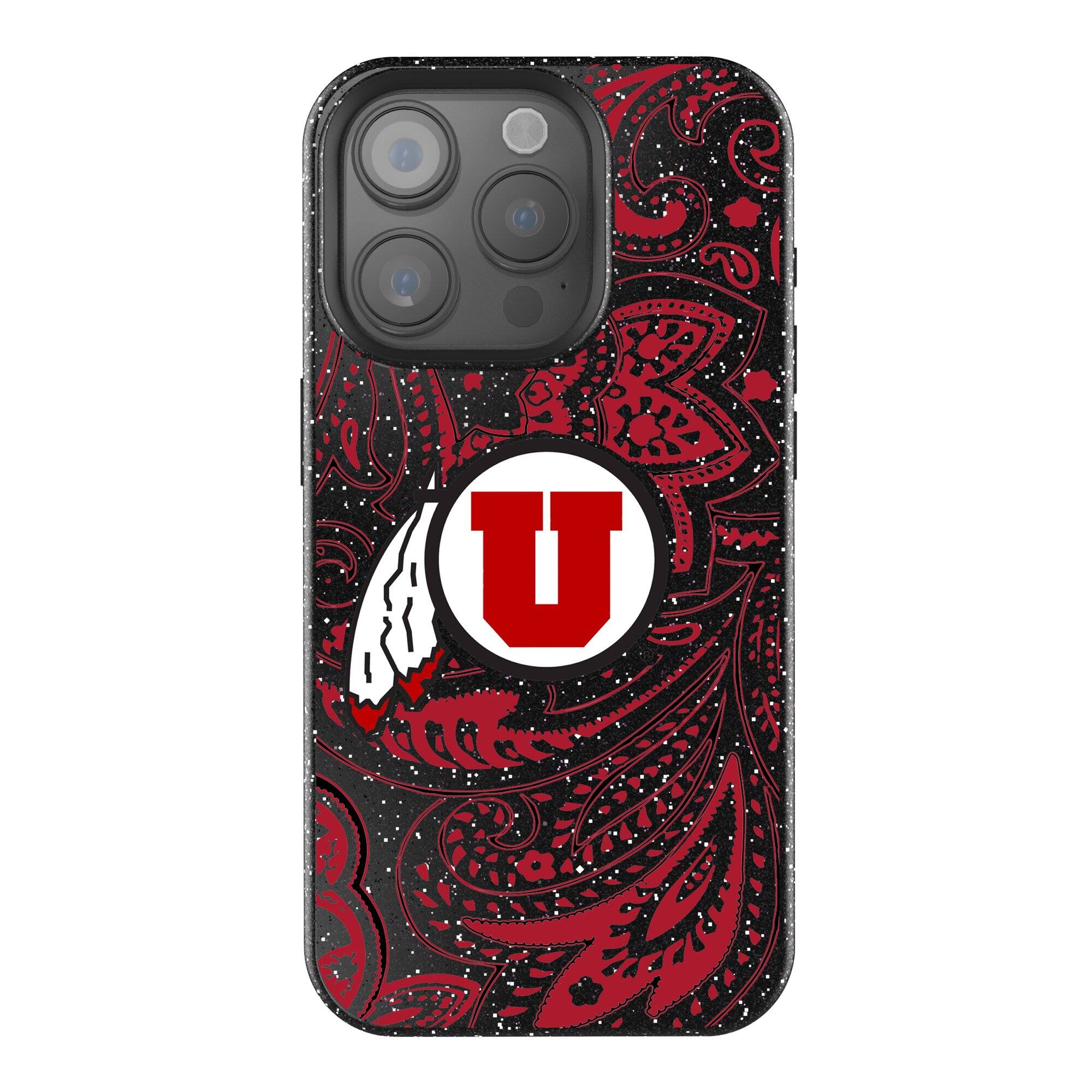 Front. Keyscaper - Utah Utes Paisley Bling iPhone Case - 16 Plus - Black.