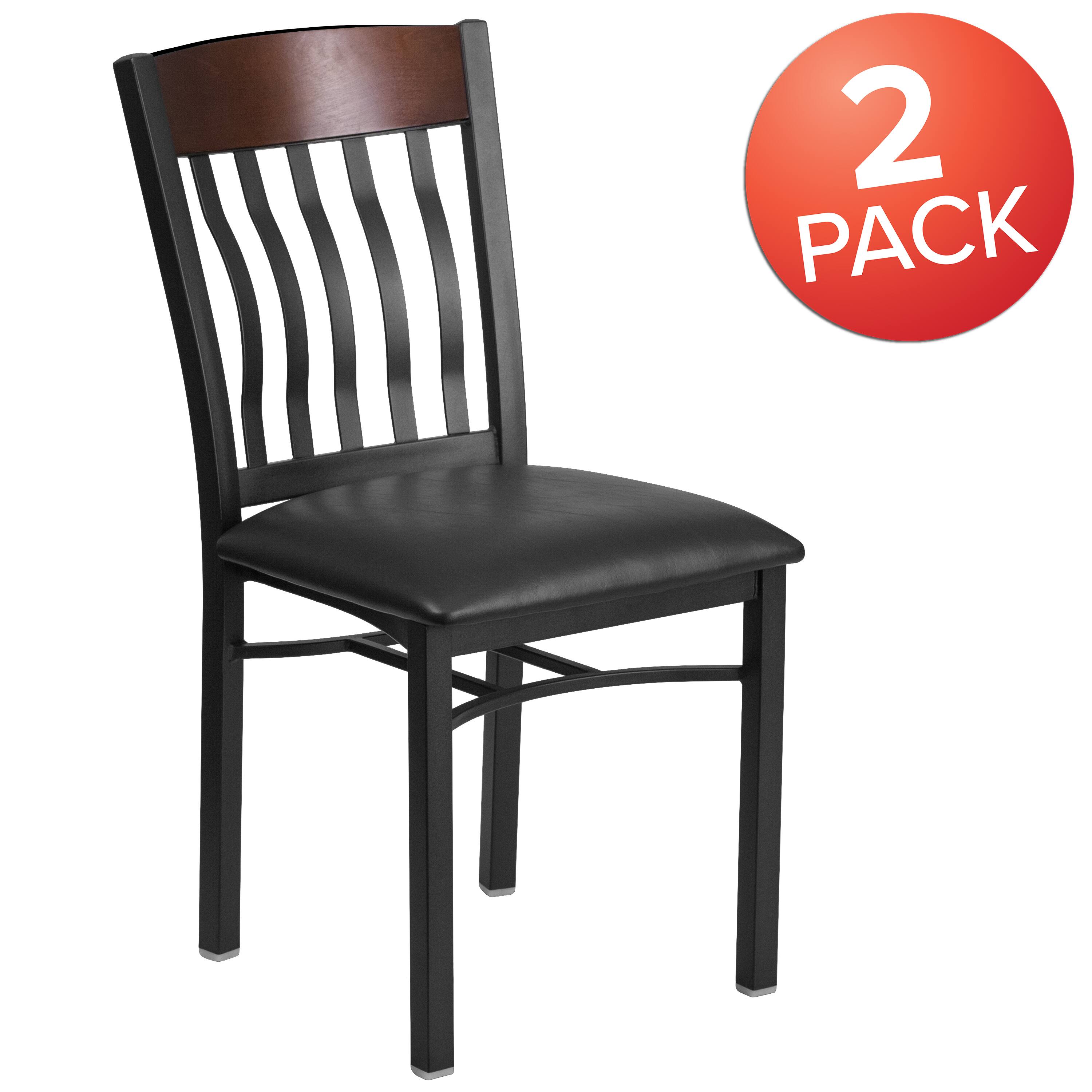 Alt View 1. Emma + Oliver - 2 Pk. Vertical Back Metal and Wood Restaurant Chair with Vinyl Seat - Walnut.