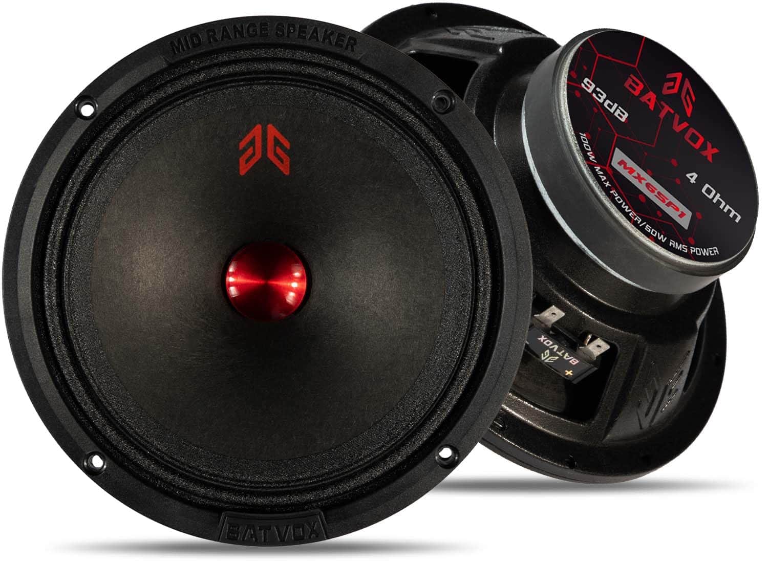 Skar Audio - Mx40p1 Loudspeaker 4 Inch Midrange atts 4 Ohms Red Dust Cap Quality Audio Door Speakers For Car Or Truck - Black 6.5 Inch 200 W Midrange Speakers