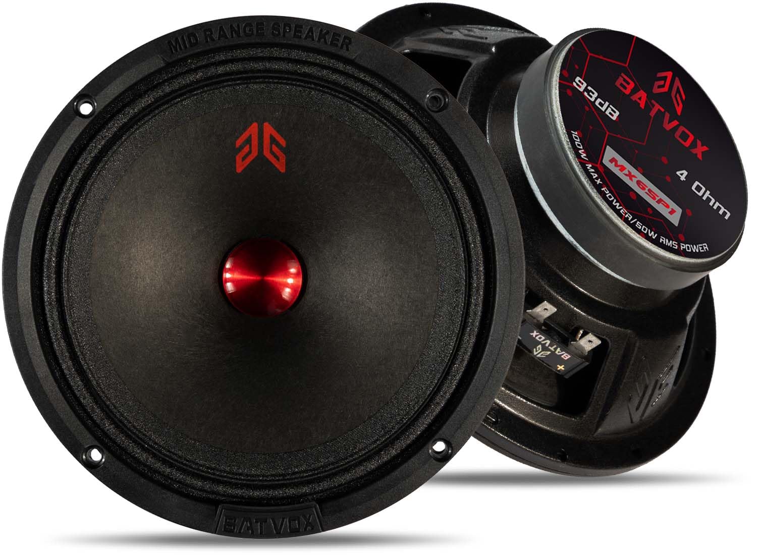 Skar Audio - Mx40p1 Loudspeaker 4 Inch Midrange atts 4 Ohms Red Dust Cap Quality Audio Door Speakers For Car Or Truck - Black 6.5 Inch 200 W Midrange Speakers