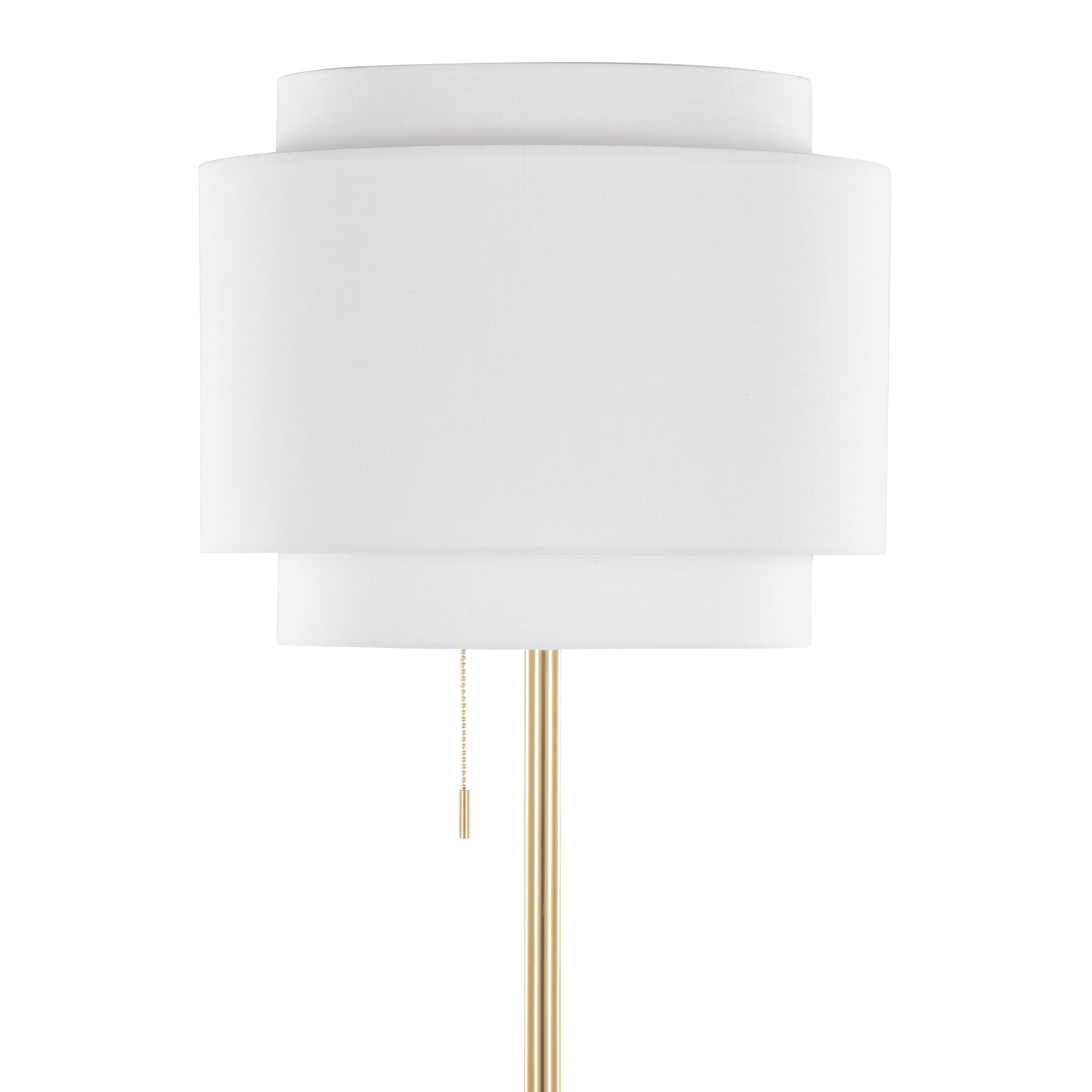 Left. Loheer - Loheer 64 Inch Contemporary Gold Metal Floor Lamp with Off-White Linen Shade for Living Room - Gold.