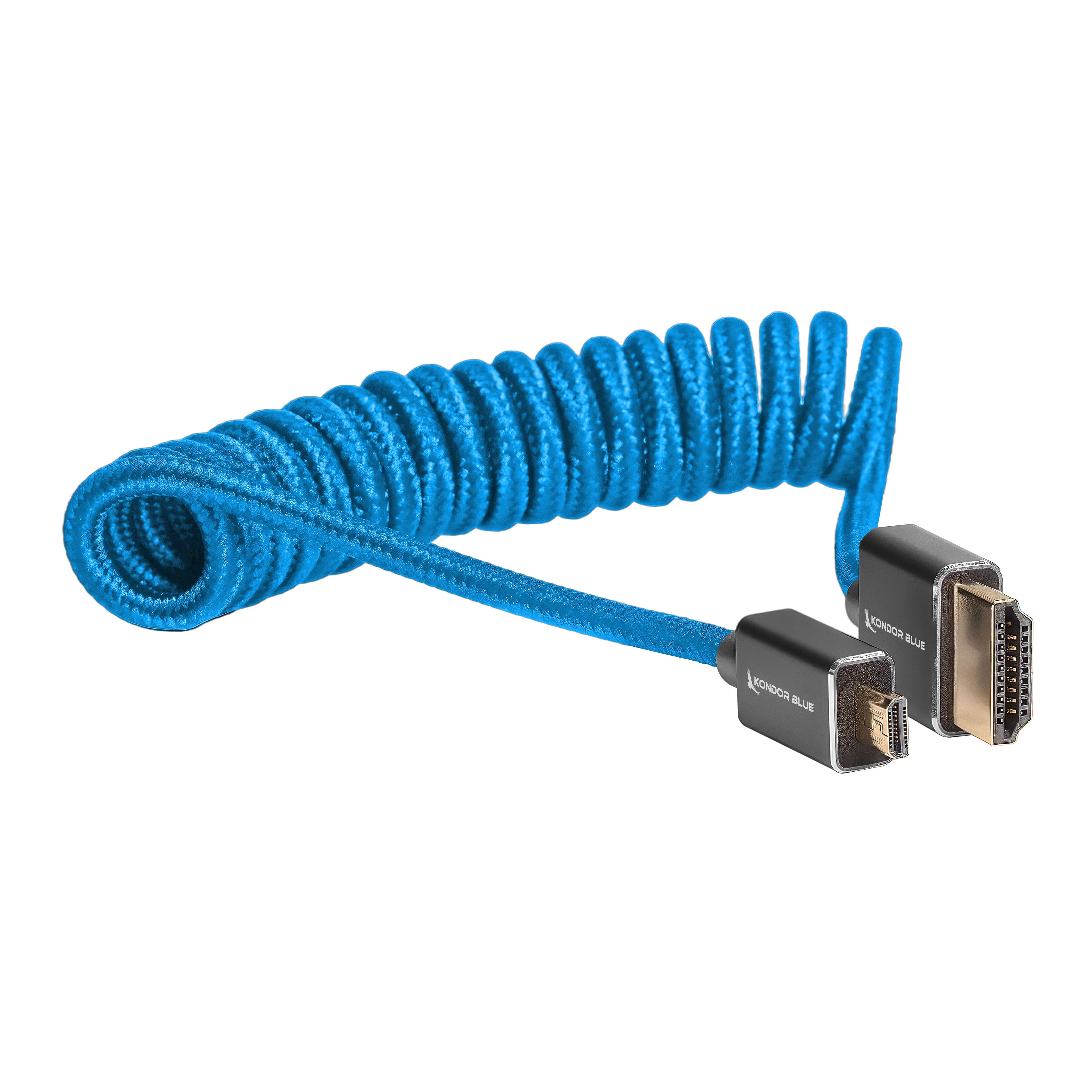 Kondor Blue - Micro HDMI to HDMI Cable 12"-24" Braided Coiled | 4K 60Hz, 18Gbps, HDR, 3D Video