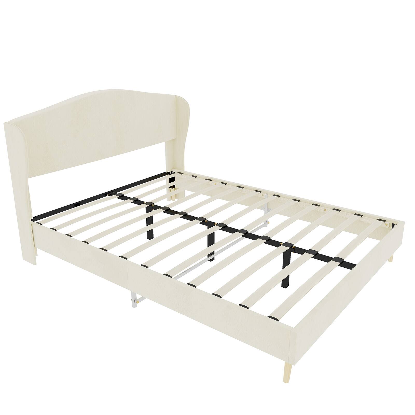 Alt View 1. Loheer - Loheer Beige Velvet Upholstered Queen Bed Frame Sturdy Luxury Bedroom Furniture - Beige.