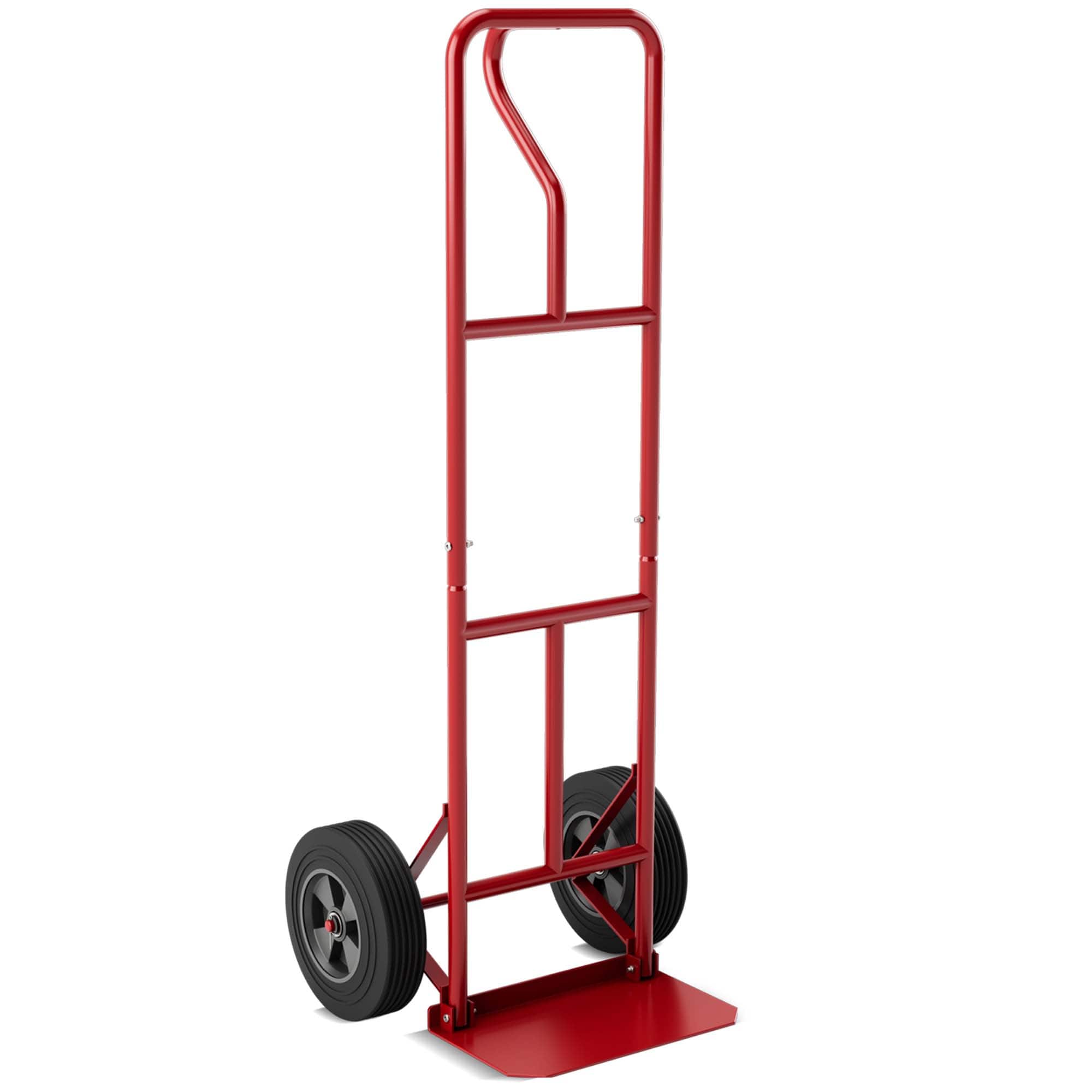Front. Costway - Heavy Duty Hand Truck 660lbs Capacity Trolley Cart with Foldable Nose Plate - Red.