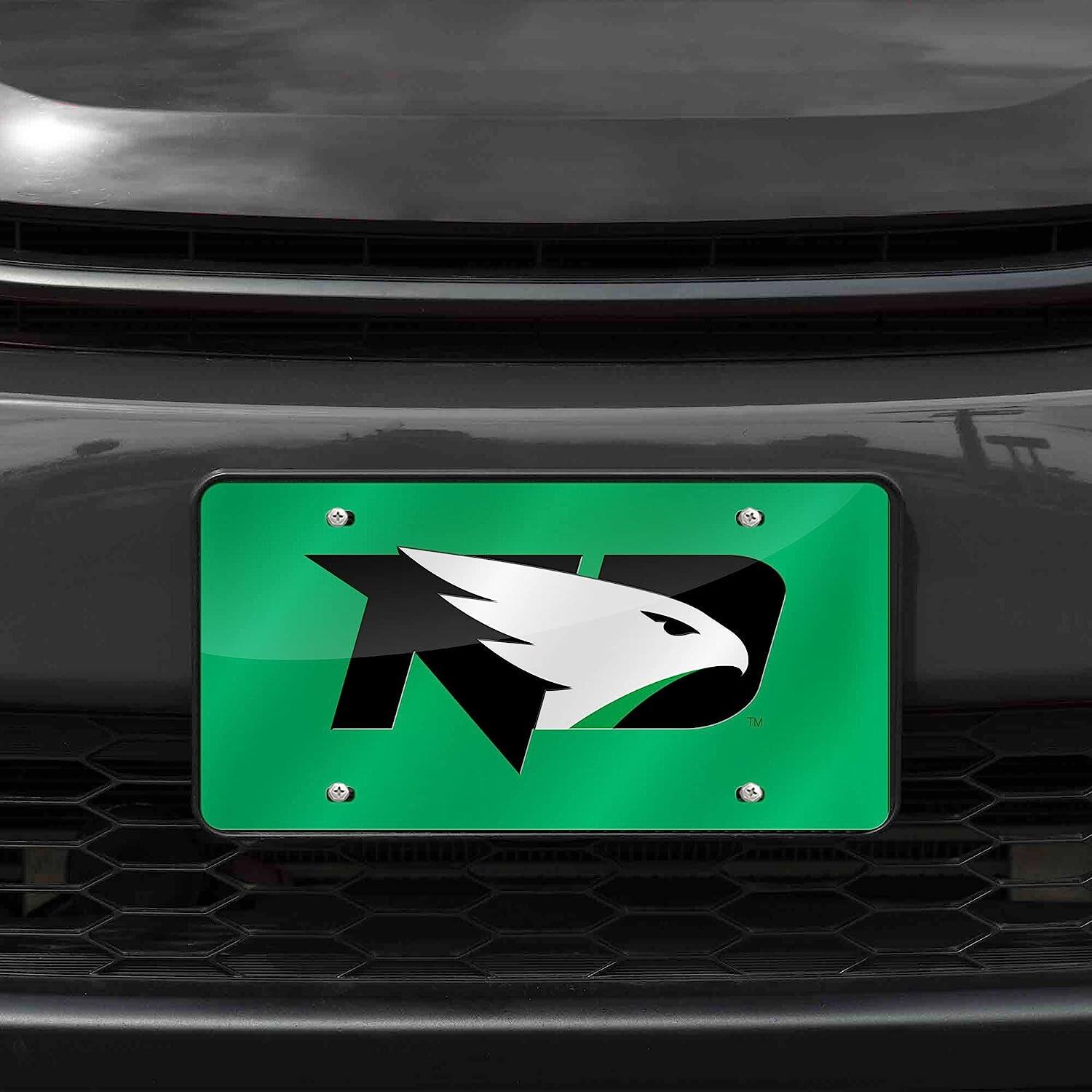 Alt View 1. Rico Industries - North Dakota Fighting Hawks Green Mirrored Laser Cut License Plate Laser Tag - Multi.