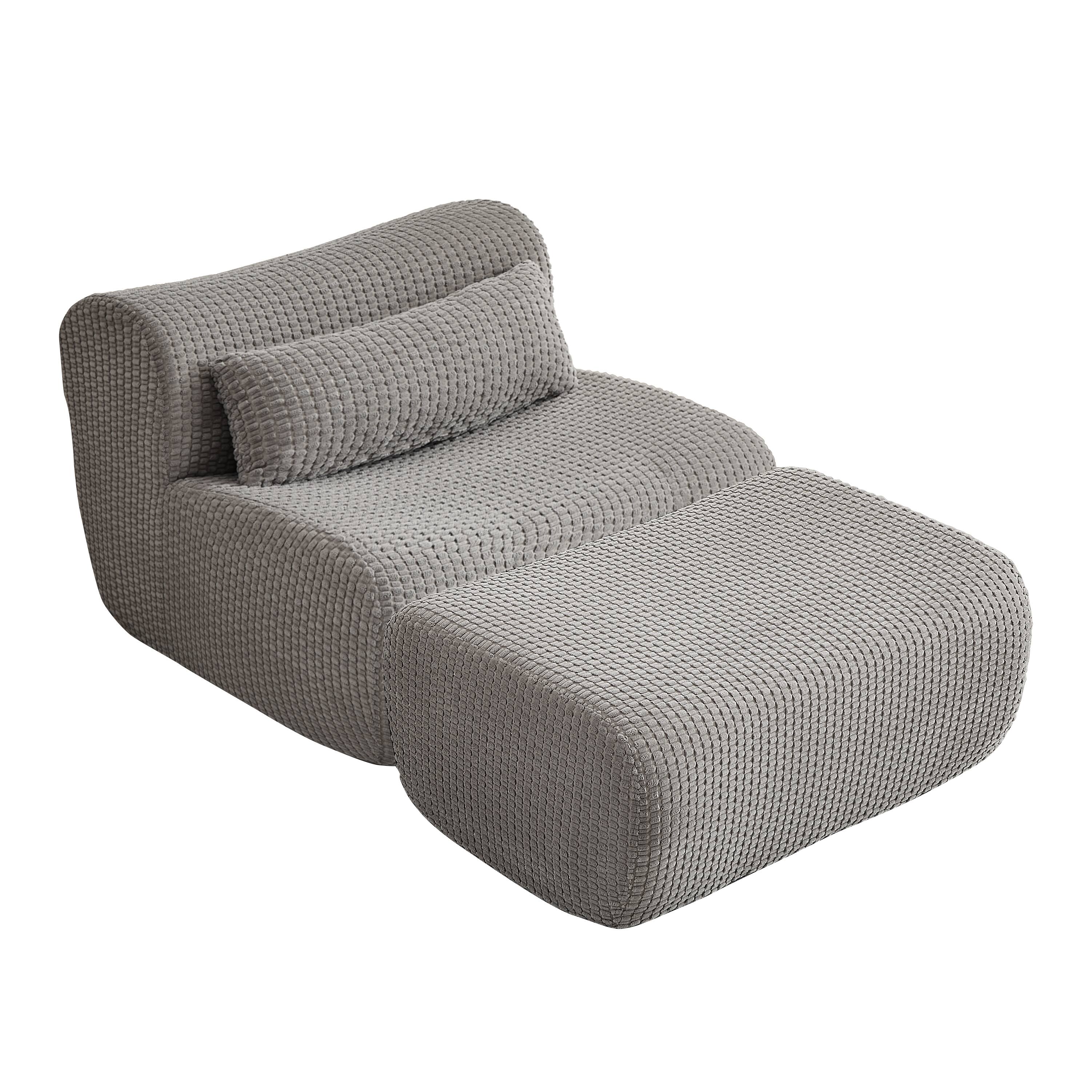 Back. Anysun - Single Modular Sofa with Cloud Comfort, Corduroy Fabric & No Assembly for Living Room - Gray.