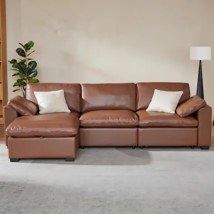 Front. Dyonery - Dyonery Large-sized down modular cloud sofa - leather imitation - brown. L-shaped 3+1 style. - Brown.
