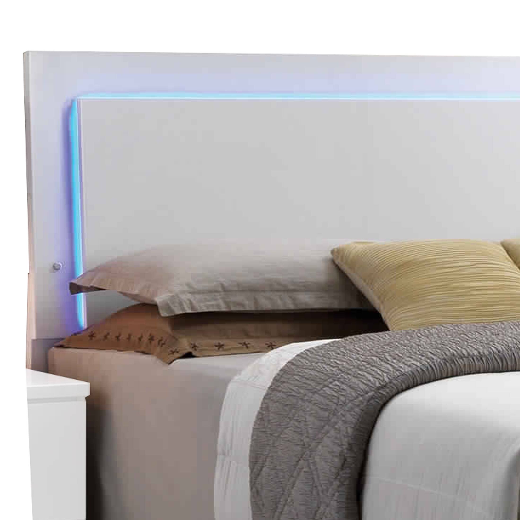 Alt View 3. Manhattan Lane - Leatherette Eastern King Bed with LED Panel Headboard and Chrome Legs,White - White.