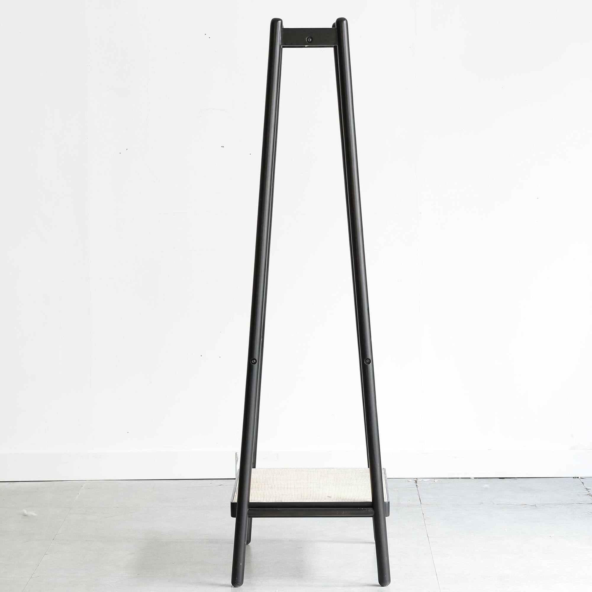 Back. GOODSILO - Solid Wood Garment Rack with Shelves and Rattan Details, Freestanding Clothes Hanging Storage Organizer - Black.