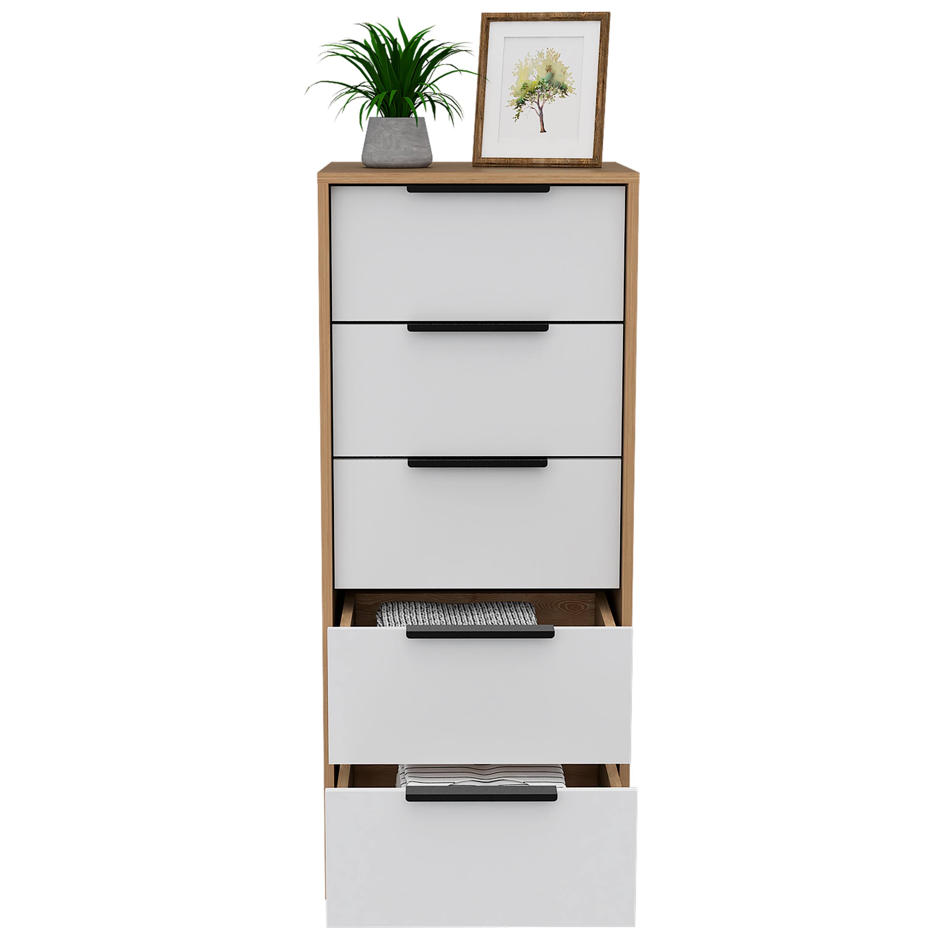 Alt View 1. TuHome - Kaia 5 Drawer Dresser, Vertical Dresser - White / Pine.