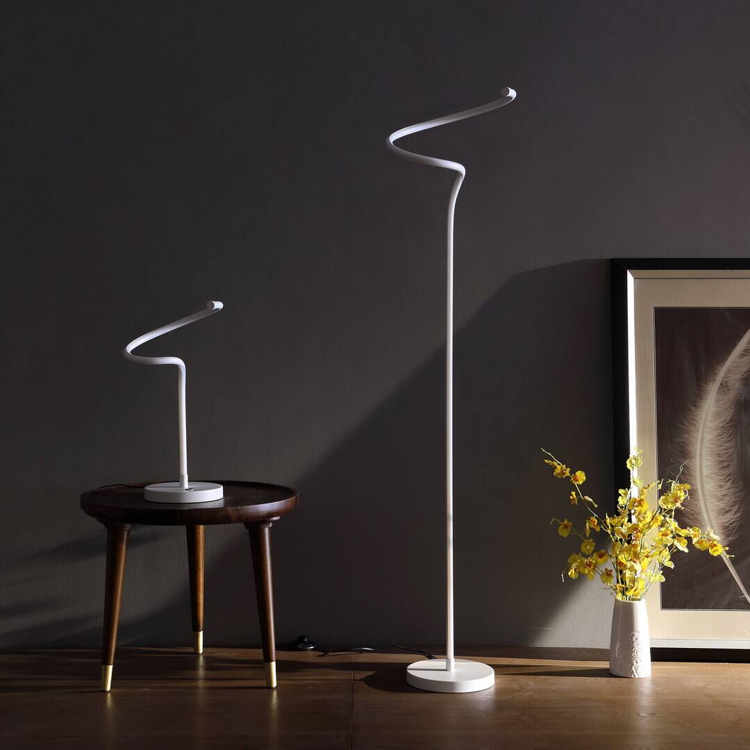 Alt View 1. APRILSOUL - 52.5-Inch LED Matte White Curvilinear S-Curve Spiral Tube Angled Floor Lamp - Matte White.
