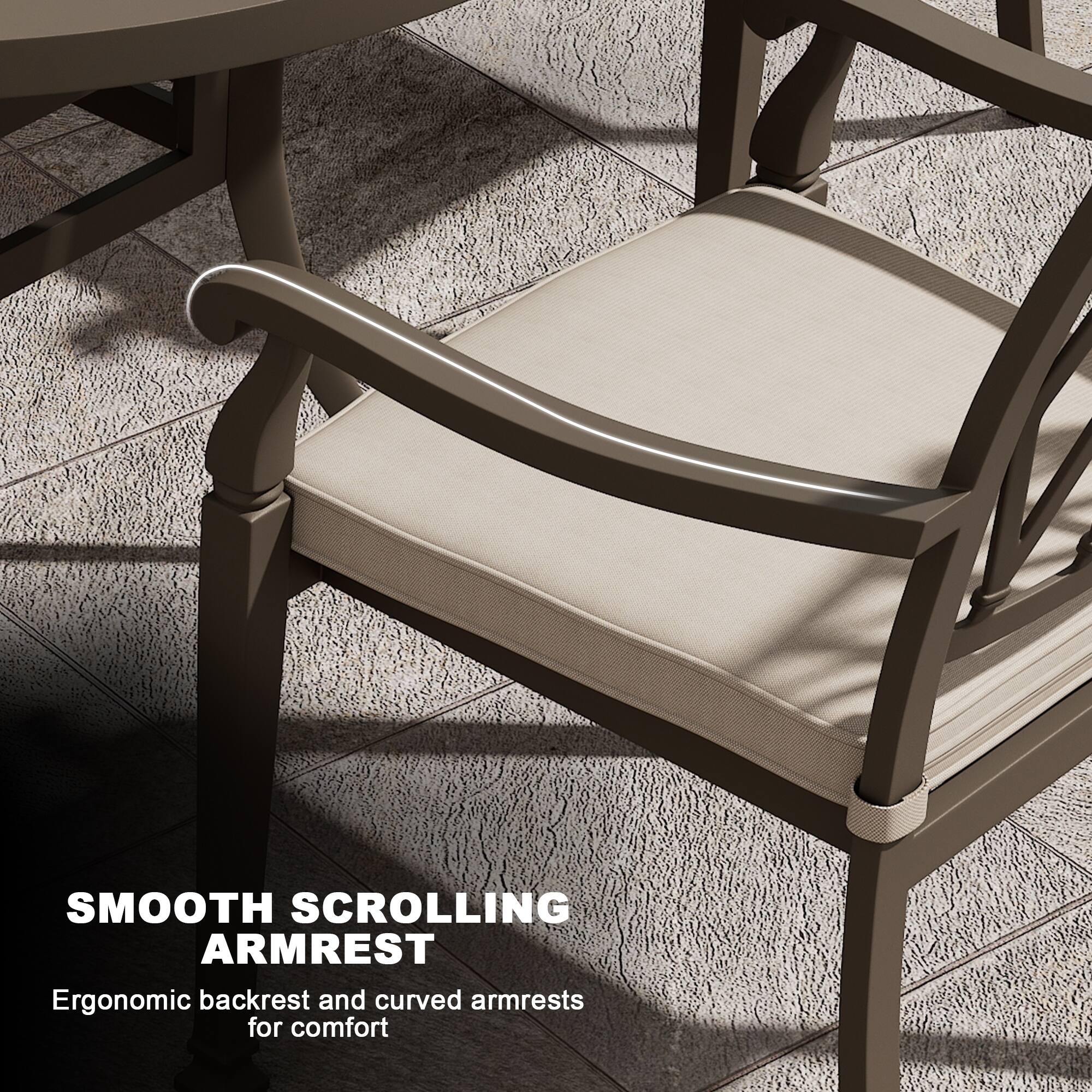 SMOOTH SCROLLING ARMREST  
Ergonomic backrest and curved armrests for comfort