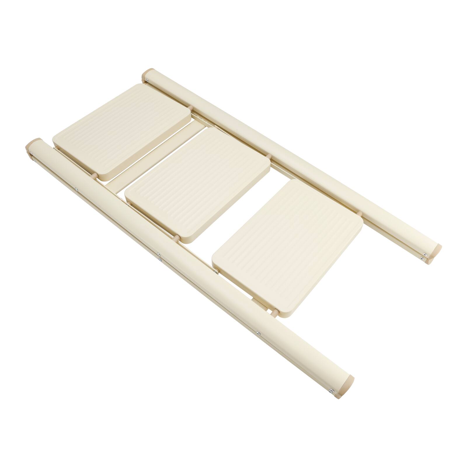 Left. Topteng - 3-Tier Foldable Stepladder - Lightweight Aluminum, 330lb Load, Wide Anti-Slip Pedals, White, for Home & Car Wash - Cream.