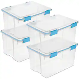 Sterilite - 54 Quart Gasket Box, Stackable Storage Bin with Latching Lid, 4 Pack - Clear
