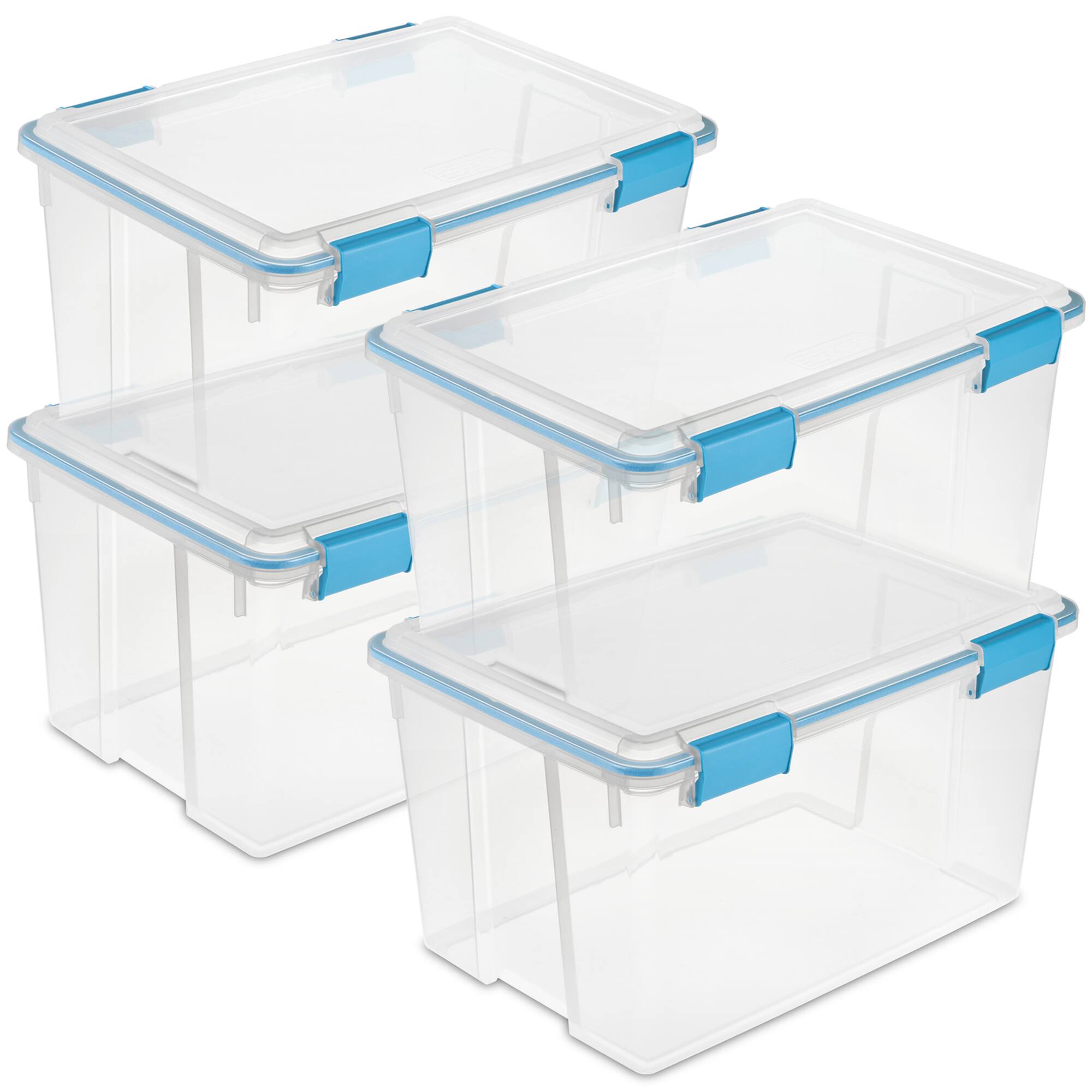 Front. Sterilite - Sterilite 54 Quart Gasket Box, Stackable Storage Bin with Latching Lid, 4 Pack - Clear.