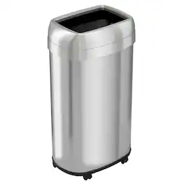 iTouchless - 16 Gallon Oval Open Top Stainless Steel Kitchen Trash Can with Wheels and Dual AbsorbX Odor Filters - Silver