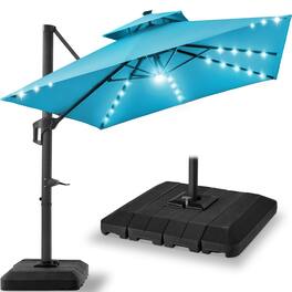 Best Choice Products - 9x12ft 2-Tier Square Outdoor Solar LED Cantilever Umbrella w/ 360-Rotating Base - Sky Blue