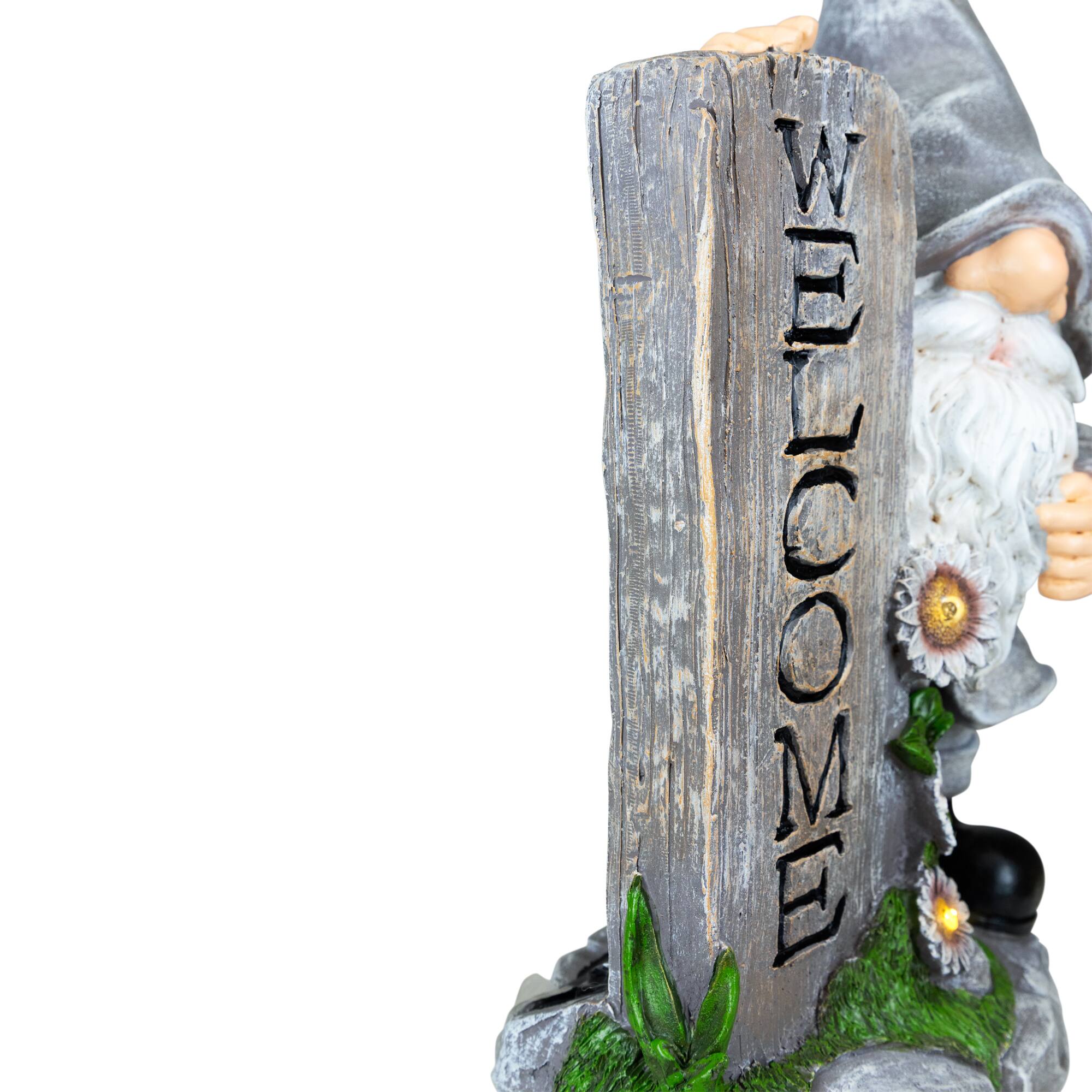 Alt View 7. Northlight - LED Solar Lighted Gnome Welcome Outdoor Garden Statue - 15.5" - Gray.