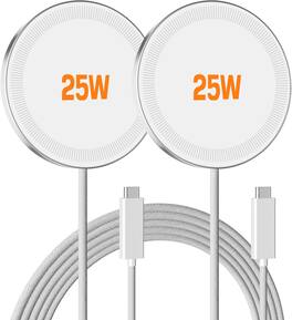 Core Tech - 25W Magnetic Wireless Charging Pad with USB-C Cable, 2-Pack - White
