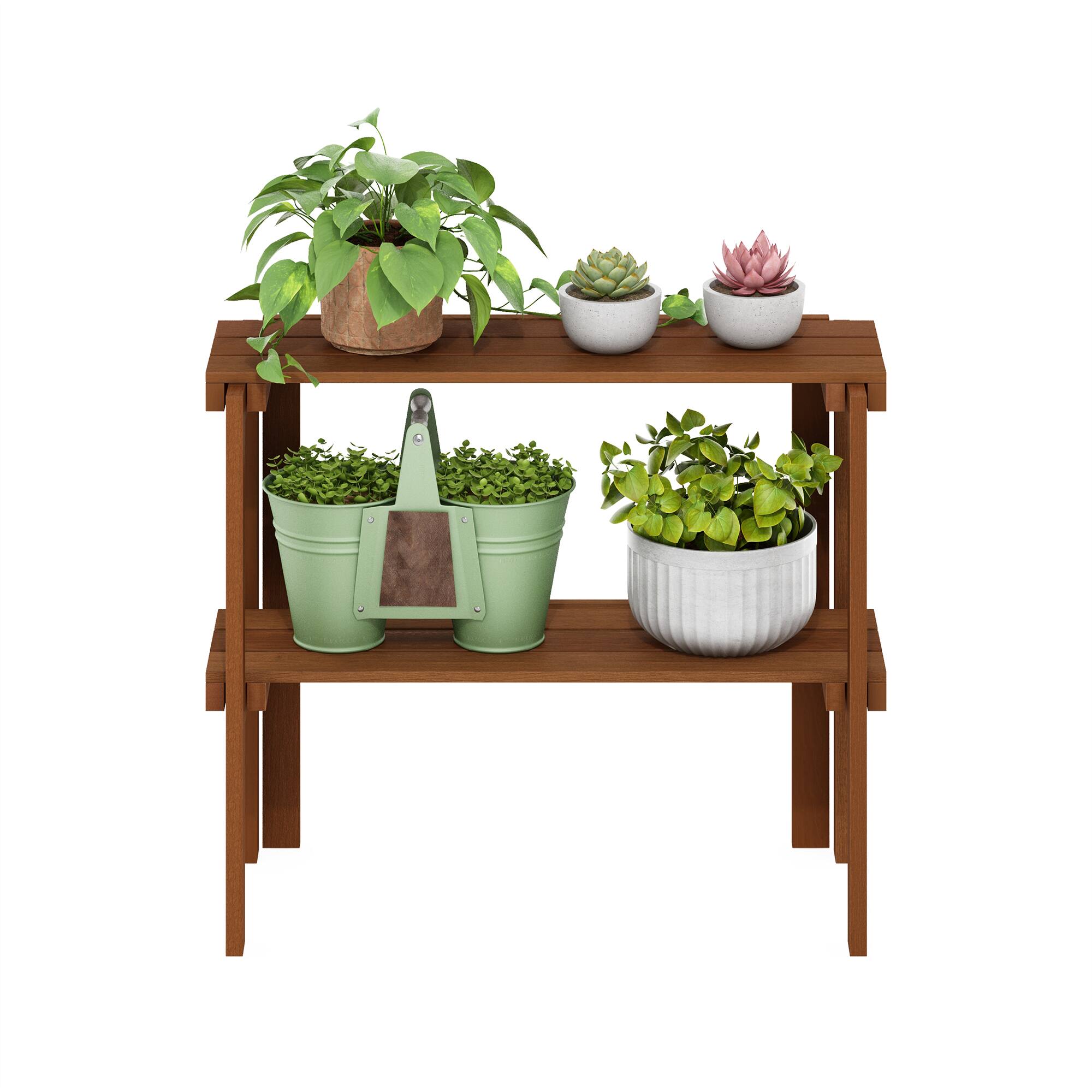 Alt View 4. Furinno - Tioman Outdoor Toolless Multipurpose Display Shelf, Plant Stand, 2-Tier - Natural.