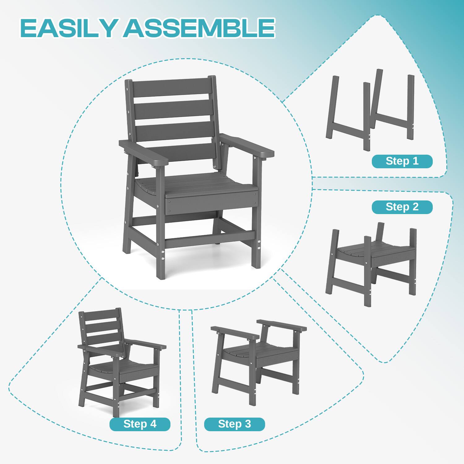 EASILY ASSEMBLE

Step 1

Step 2

Step 3

Step 4