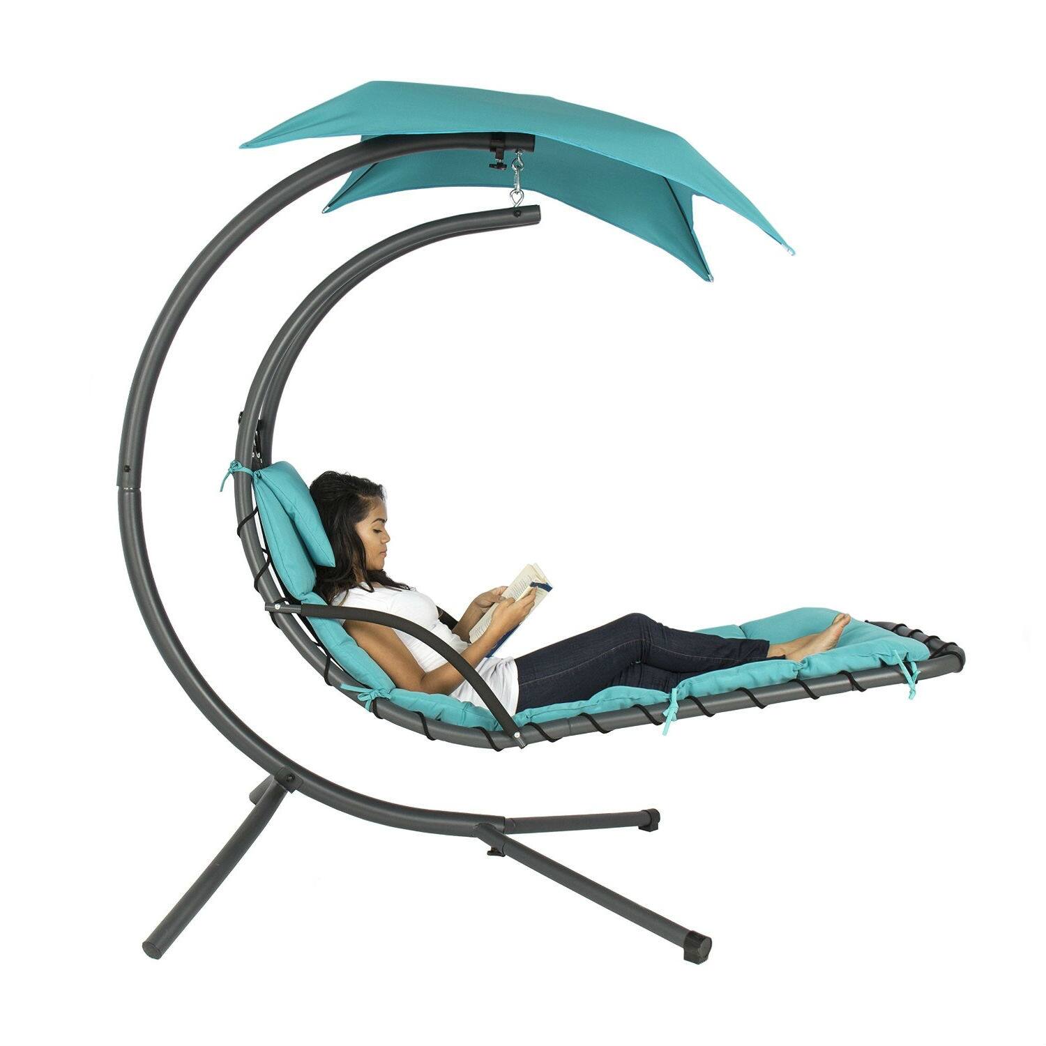 Left. Hivvago - Teal Single Person Sturdy Modern Chaise Lounger Hammock Chair Porch Swing - Blue/Teal.