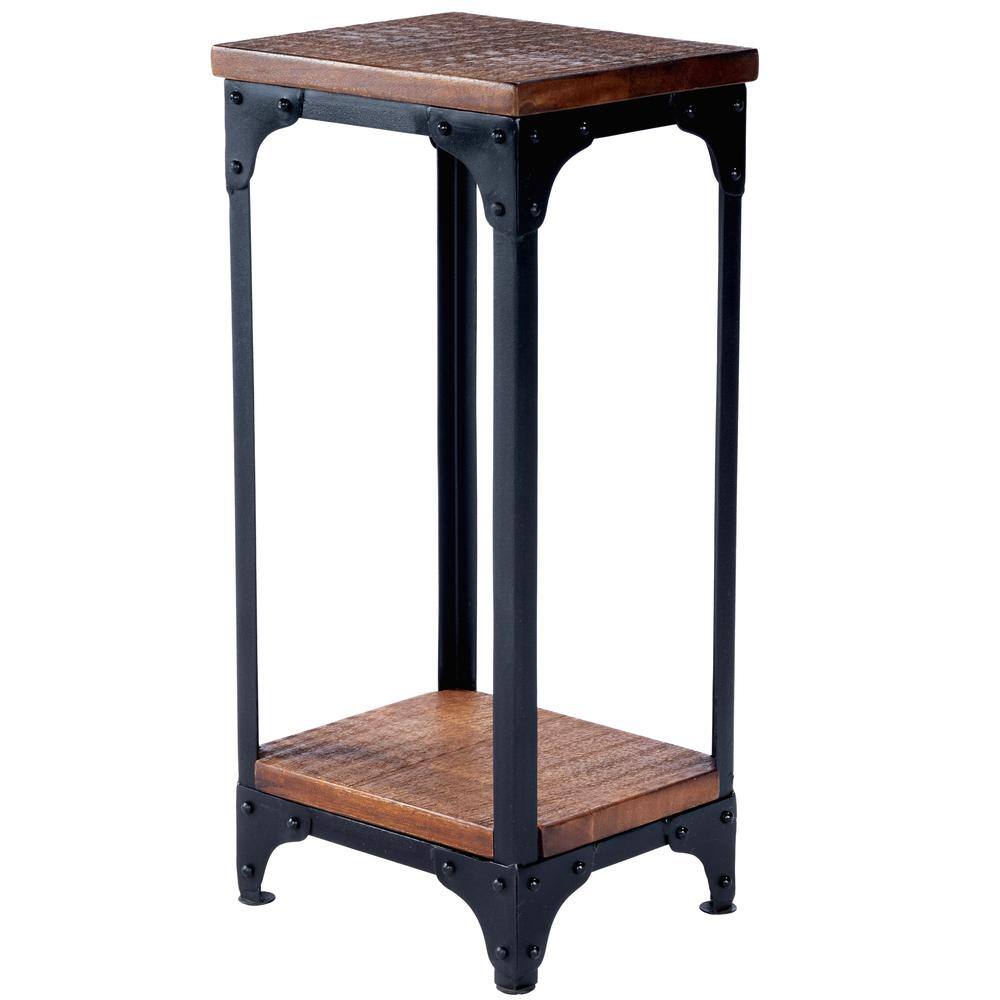 Alt View 3. Butler Specialty - Gandolph Industrial Chic Wood & Iron Pedestal Stand - Medium Brown.