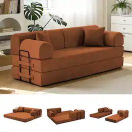 ATOPSUN - Corduroy Convertible Sleeper Sofa Bed, Floor Couch w/ Fixed‑Shape Frame for Living Room & Bedroom - Orange