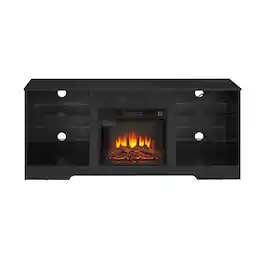 Boyel Living - TV Stand Electric Fireplace TV Stand with Glass Shelves 3D Fireplace TV Stand with LED Lights Wood with USB Charging - Black