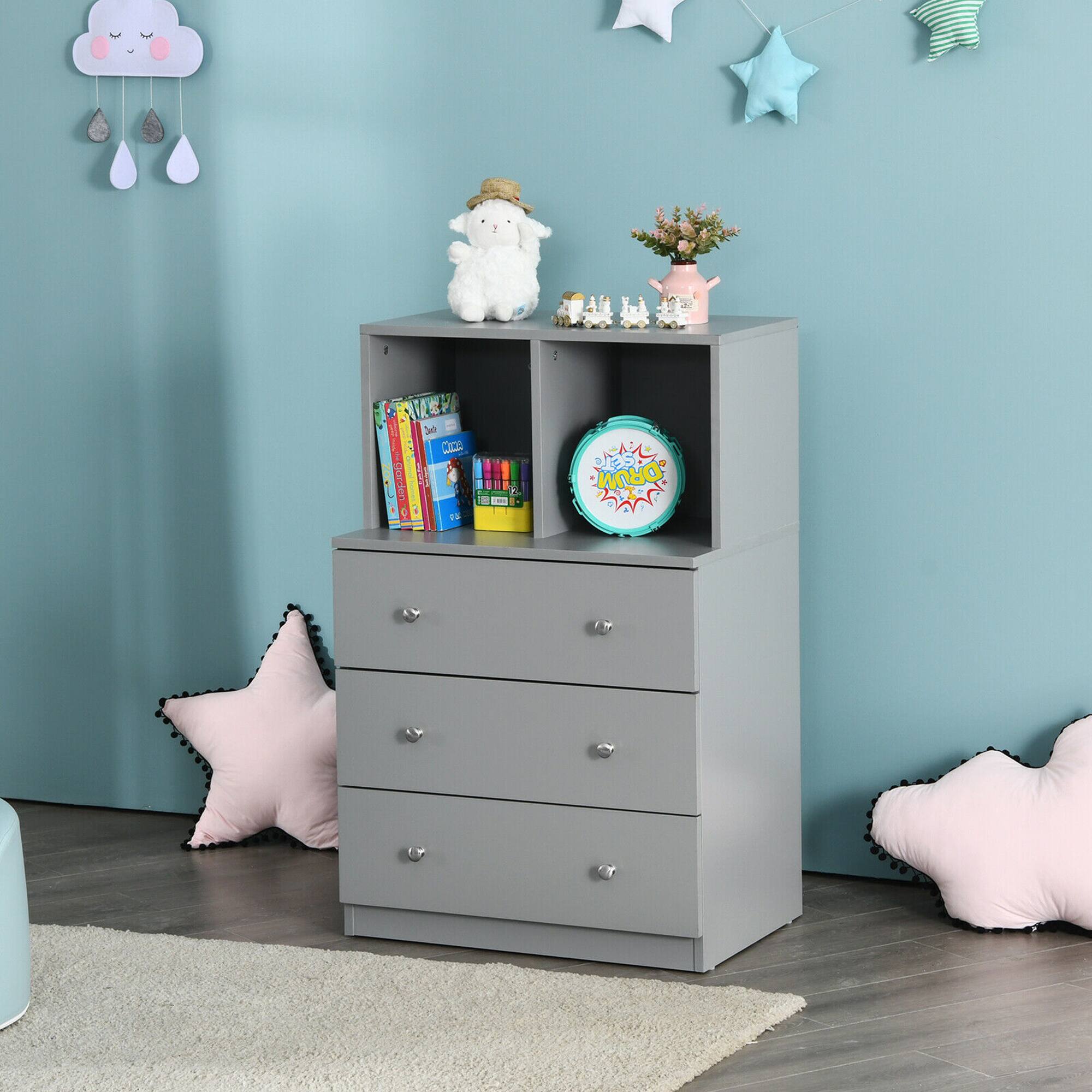 Alt View 2. Gymax - Gymax 3 Drawer Dresser W/ Cubbies Storage Chest for Bedroom Living Room Grey - Grey.