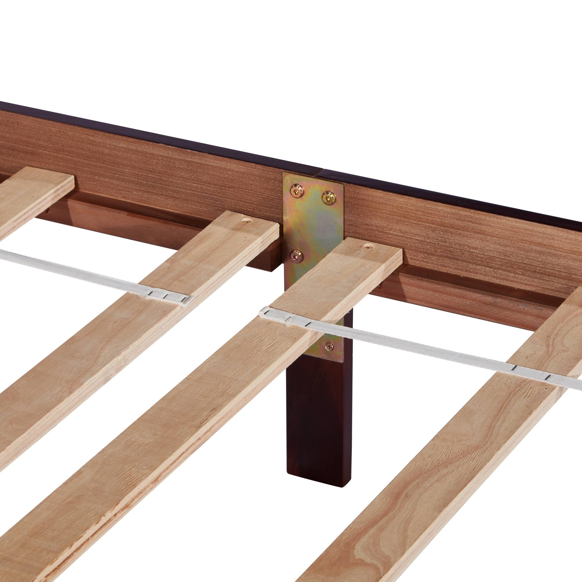 Alt View 9. GOODSILO - Queen Size Wooden Bed with Upholstered Headboard and Panel Footboard Featuring Platform Support Feet - Cherry.