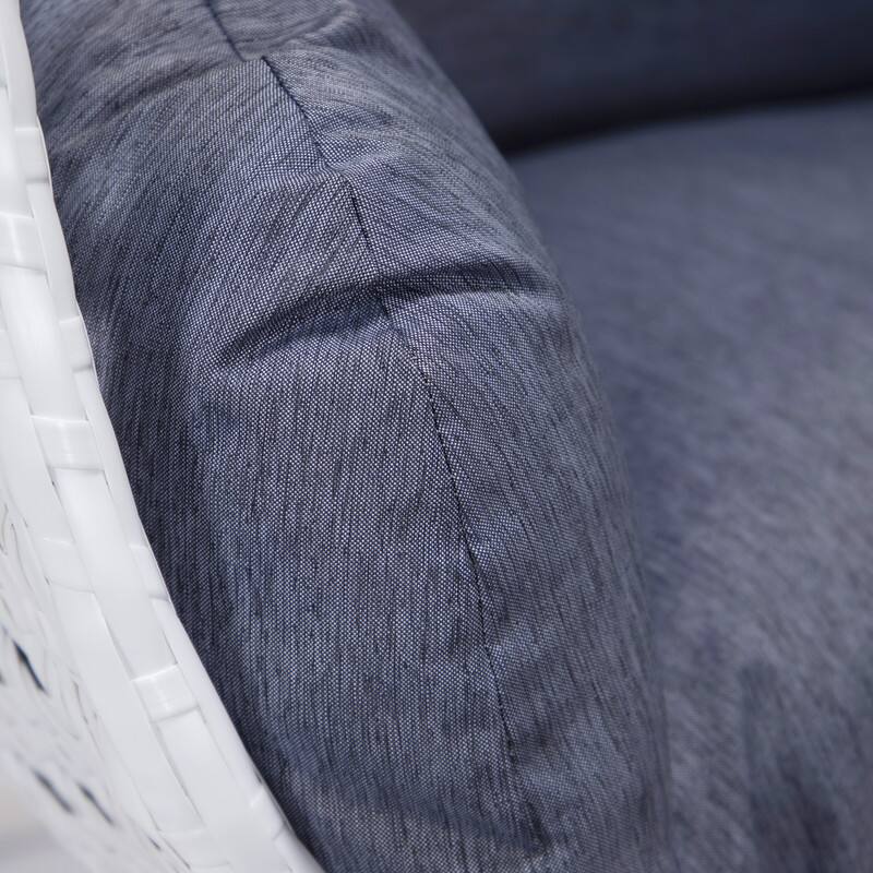 Alt View 1. LeisureMod - LeisureMod Modern Handwoven White Wicker Egg Swing Chair with Stand - Single Hanging Indoor/Outdoor Chair for Patio - Charcoal Blue.