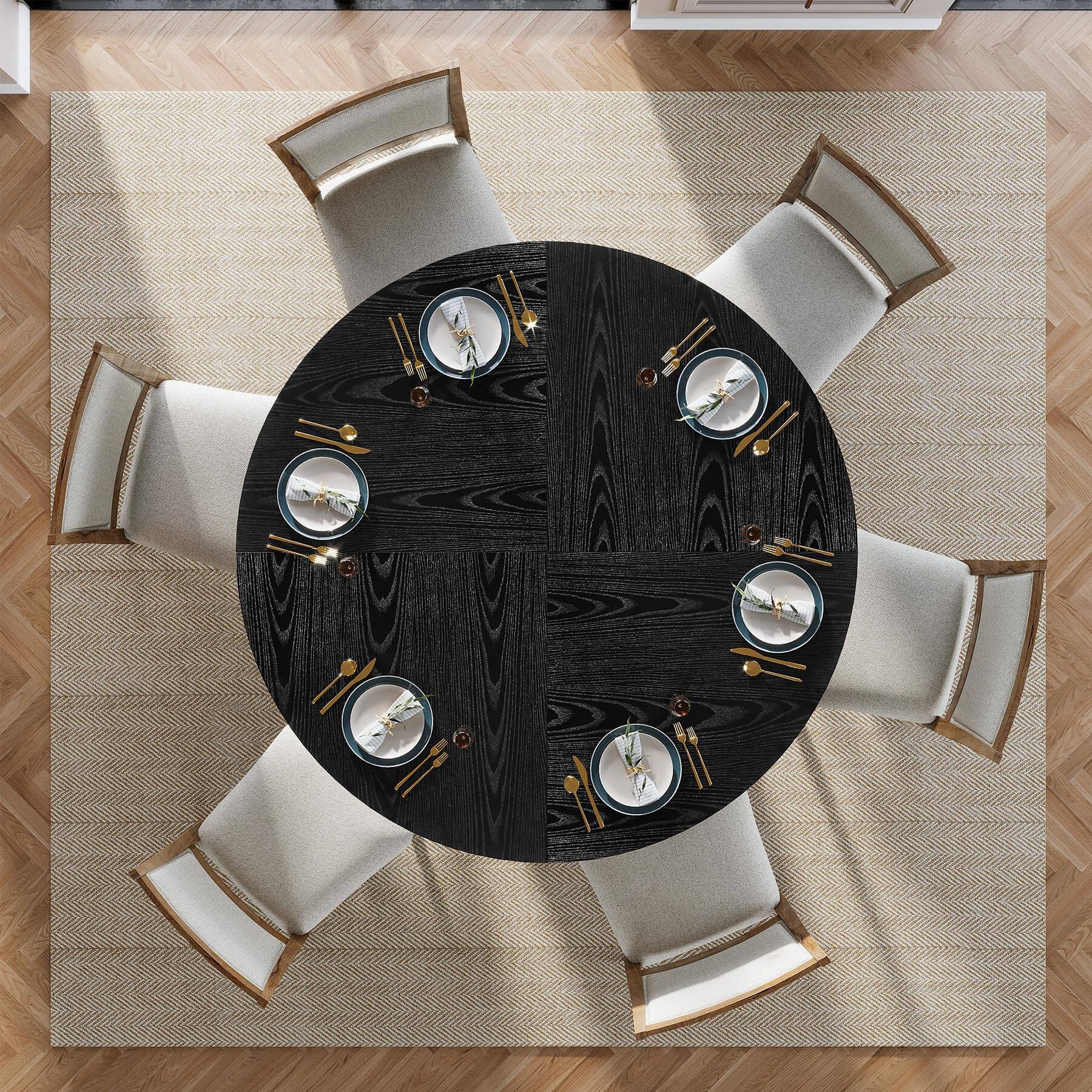 Alt View 5. Tribesigns - 47" Round Dining Table for 4-6 People, Wood Farmhouse Kitchen Table with Fluted Pedestal Base for Dining Room, Kitchen, - Black.