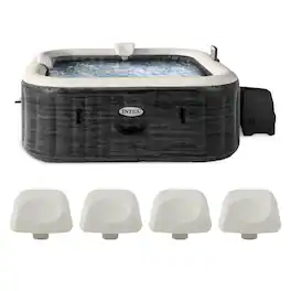Intex - PureSpa Plus Greystone Inflatable Hot Tub, 94x28", with 4 Headrest Pillows - Gray